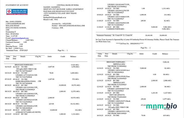 Indie Bank Centralny Indii oświadczenie słowo i szablon PDF, 2 strony